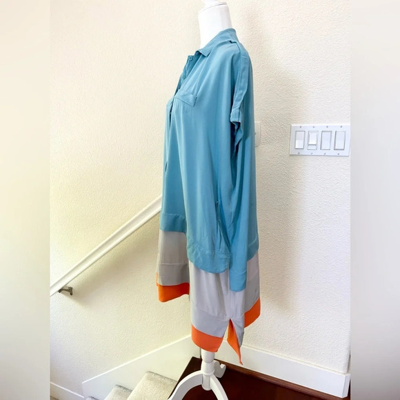 Diane Von Furstenberg Tricolor Short Sleeve Oversized Shirt Dress size P silk - Picture 2 of 8